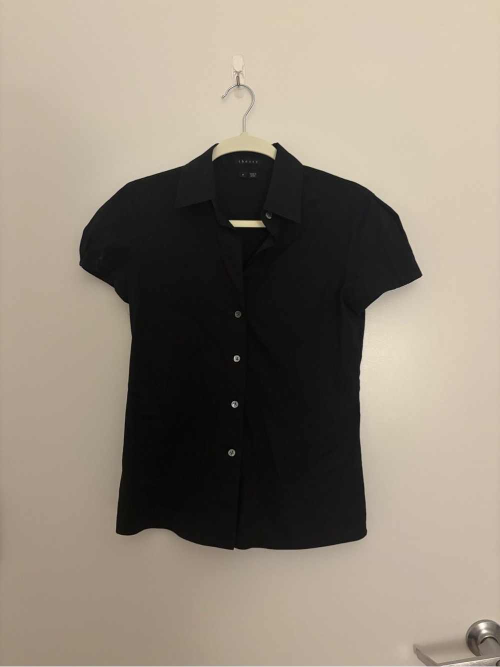 Theory Black Short-Sleeve Button-Up Top